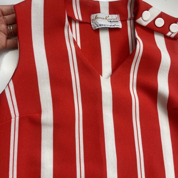 James Kenrob 60s Women's Top Medium Retro Sleeveless Red Stripes TREVIRA ERA - Picture 4 of 7